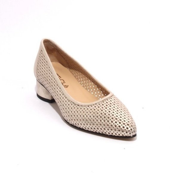 ITALIAN Sparkling Gold Perforated Leather Pumps - Picture 1 of 8